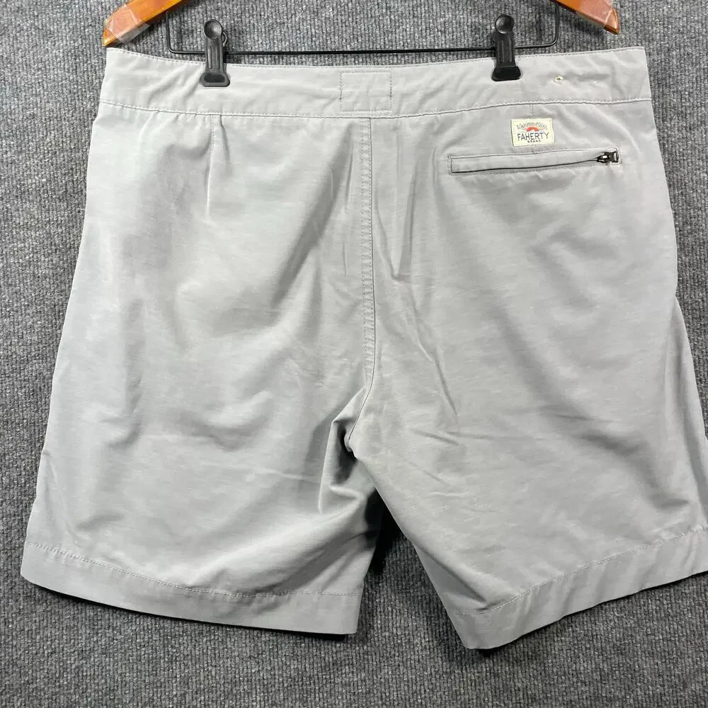 Faherty All Day Shorts Men's 36 Gray Zip Pockets Drawstring Casual Outdoors